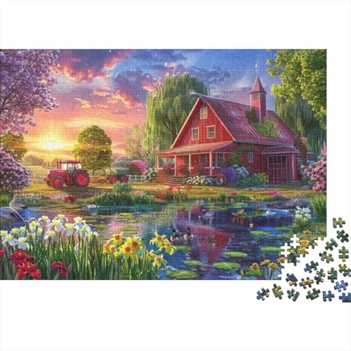 300 Teile Erwachsenenpuzzle Colorful Farmhouse 300 Teile Holzpuzzle - Einzigartige, Ungewöhnliche Puzzles Mit Geformten Teilen 300pcs (40x28cm) von CPXSEMAZA