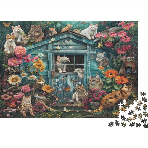 3D Cat in Front of The Garden Puzzles Für Erwachsene 300-teilige Puzzles Für Erwachsene Anspruchsvolles Spiel Ungelöstes Puzzle 300pcs (40x28cm) von CPXSEMAZA