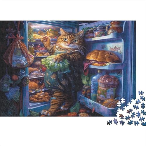 3D Cat in The Refrigerator Puzzles Für Erwachsene 1000-teilige Puzzles Für Erwachsene Anspruchsvolles Spiel Ungelöstes Puzzle 1000pcs (75x50cm) von CPXSEMAZA