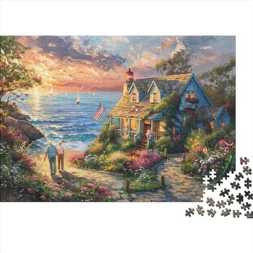 3D-Puzzle 1000 Teile Für Erwachsene Beach House 1000-teiliges Puzzle Lernspiele Heimdekorationspuzzle 1000pcs (75x50cm) von CPXSEMAZA