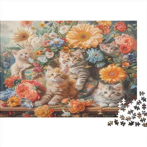 3D-Puzzle 1000 Teile Für Erwachsene Cats and Flowers 1000-teiliges Puzzle Lernspiele Heimdekorationspuzzle 1000pcs (75x50cm) von CPXSEMAZA