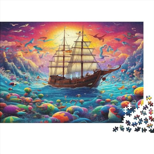 3D-Puzzle 1000 Teile Für Erwachsene Wooden Boat in The Sea 1000-teiliges Puzzle Lernspiele Heimdekorationspuzzle 1000pcs (75x50cm) von CPXSEMAZA