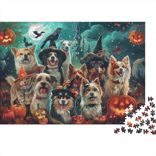 500 Teile Erwachsenenpuzzle Halloween Dog 500 Teile Holzpuzzle - Einzigartige, Ungewöhnliche Puzzles Mit Geformten Teilen 500pcs (52x38cm) von CPXSEMAZA