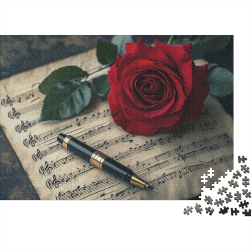 500 Teile Erwachsenenpuzzle Rose Sheet Music 500 Teile Holzpuzzle - Einzigartige, Ungewöhnliche Puzzles Mit Geformten Teilen 500pcs (52x38cm) von CPXSEMAZA