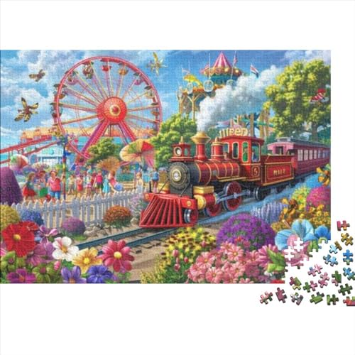 Amusement Park Train Jigsaw Puzzle Für Sohn/Kinder Familie Zusammen 500 Schlafzimmer Dekoration Puzzles Erwachsene 500 Stück Holz Puzzle Spiel Kinder Geschenk 500pcs (52x38cm) von CPXSEMAZA