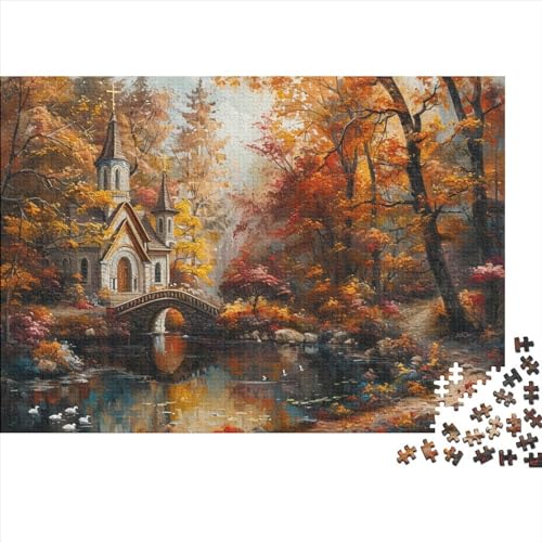 Autumn Church Ungelöstes 3D-Puzzle Mit 300 Teilen Für Erwachsene Und Jugendliche Ab 12 Jahren 300pcs (40x28cm) von CPXSEMAZA