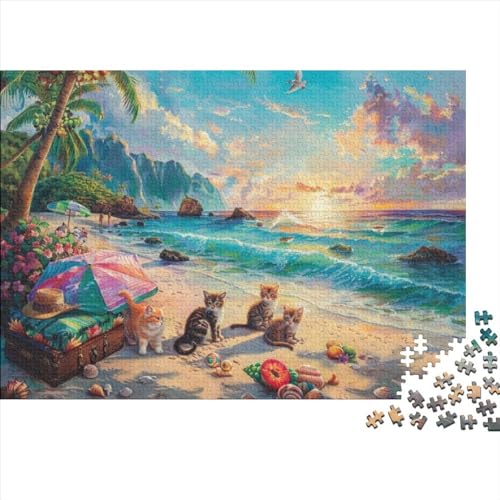 Beach Cat 300 Teile Puzzle Puzzle Für Erwachsene Impossible Puzzle Puzzle Farbenfrohes Erwachsenen Puzzle Ab 14 Jahren 300pcs (40x28cm) von CPXSEMAZA