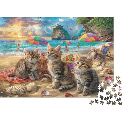 Beach Cat Jigsaw Puzzle Für Sohn/Kinder Familie Zusammen 300 Schlafzimmer Dekoration Puzzles Erwachsene 300 Stück Holz Puzzle Spiel Kinder Geschenk 300pcs (40x28cm) von CPXSEMAZA