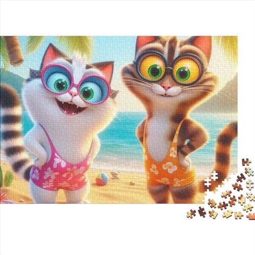 Beach Cat Jigsaw Puzzle Für Sohn/Kinder Familie Zusammen 300 Schlafzimmer Dekoration Puzzles Erwachsene 300 Stück Holz Puzzle Spiel Kinder Geschenk 300pcs (40x28cm) von CPXSEMAZA