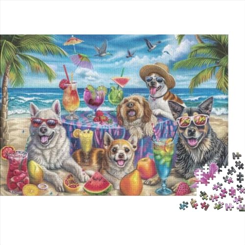 Beach Dogs 500-teiliges Holzpuzzle Für Erwachsene, 500-teiliges Puzzle, Einzigartige Heimdekoration Und Geschenke, 500-teiliges Puzzle, Spielzeug Und Spiele 500pcs (52x38cm) von CPXSEMAZA