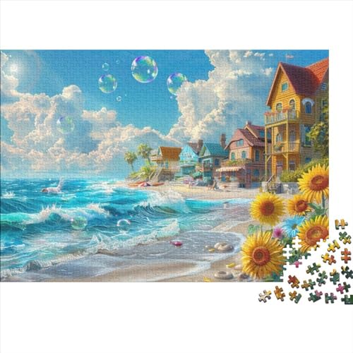 Beach Sunflower Jigsaw Puzzle Für Sohn/Kinder Familie Zusammen 500 Schlafzimmer Dekoration Puzzles Erwachsene 500 Stück Holz Puzzle Spiel Kinder Geschenk 500pcs (52x38cm) von CPXSEMAZA