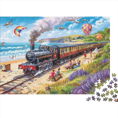 Beach Train Puzzle, 300 Teile Puzzle, Erwachsene Puzzle, Einzigartiges Puzzle, Familienpuzzle, Denkspiel 300pcs (40x28cm) von CPXSEMAZA