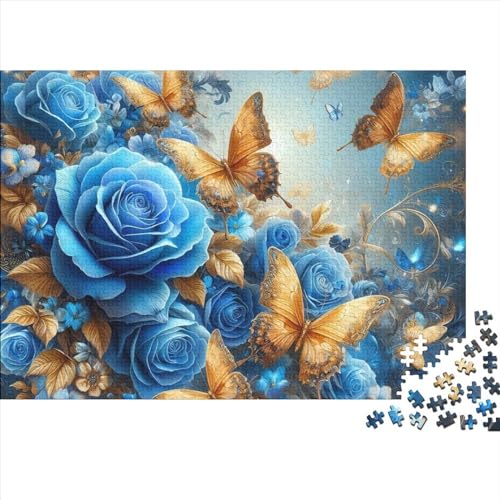 Blue Rose and Butterfly Puzzle 300 Teile,Puzzle Für Erwachsene, Impossible Puzzle,Geschicklichkeitsspiel Für Die Ganze Familie,Home Dekoration Puzzle 300pcs (40x28cm) von CPXSEMAZA
