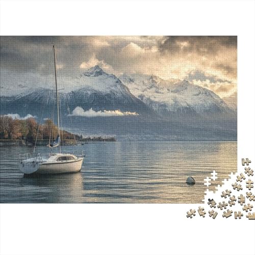 Boat on Lake Puzzle, 300 Teile Puzzle, Erwachsene Puzzle, Einzigartiges Puzzle, Familienpuzzle, Denkspiel 300pcs (40x28cm) von CPXSEMAZA