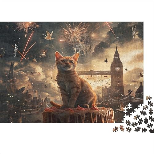 Cat Under Fireworks 3D-Puzzles 300 Teile Für Erwachsene Puzzles Für Erwachsene 300 Teile Puzzle Lernspiele Ungelöstes Puzzle 300pcs (40x28cm) von CPXSEMAZA