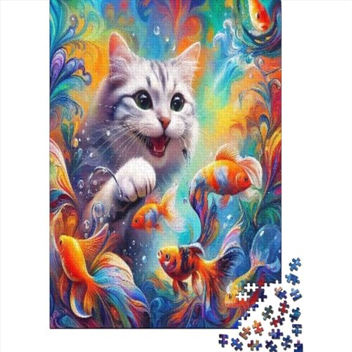 Cat and Fish Puzzles 1000 Teile Für Erwachsene Puzzles Für Erwachsene 1000 Teile Puzzle Lernspiele Heimdekoration Puzzle 1000pcs (75x50cm) von CPXSEMAZA