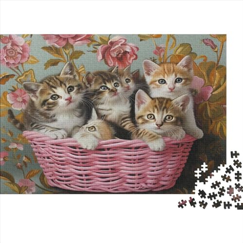 Cat in Flower Basket 3D-Puzzles 300 Teile Für Erwachsene Puzzles Für Erwachsene 300 Teile Puzzle Lernspiele Ungelöstes Puzzle 300pcs (40x28cm) von CPXSEMAZA