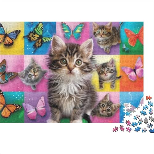 Cats and Butterflies 300 Teile,Impossible Puzzle,Geschicklichkeitsspiel Für Die Ganze Familie, Farbenfrohes Legespiel, Erwachsenenpuzzle Ab 14 Jahren 300pcs (40x28cm) von CPXSEMAZA