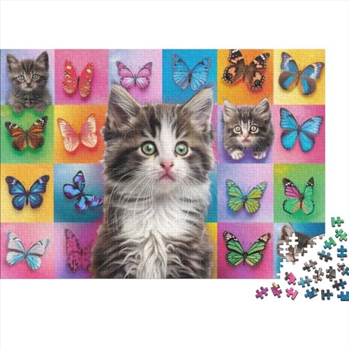 Cats and Butterflies Puzzle, 1000 Teile Puzzle, Erwachsene Puzzle, Einzigartiges Puzzle, Familienpuzzle, Denkspiel 1000pcs (75x50cm) von CPXSEMAZA