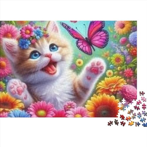 Cats and Butterflies Puzzle, 300 Teile Puzzle, Erwachsene Puzzle, Einzigartiges Puzzle, Familienpuzzle, Denkspiel 300pcs (40x28cm) von CPXSEMAZA