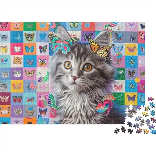 Cats and Butterflies Puzzle, 300 Teile Puzzle, Erwachsene Puzzle, Einzigartiges Puzzle, Familienpuzzle, Denkspiel 300pcs (40x28cm) von CPXSEMAZA