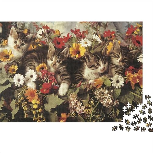 Cats and Flowers Ungelöstes 3D-Puzzle Mit 300 Teilen Für Erwachsene Und Jugendliche Ab 12 Jahren 300pcs (40x28cm) von CPXSEMAZA