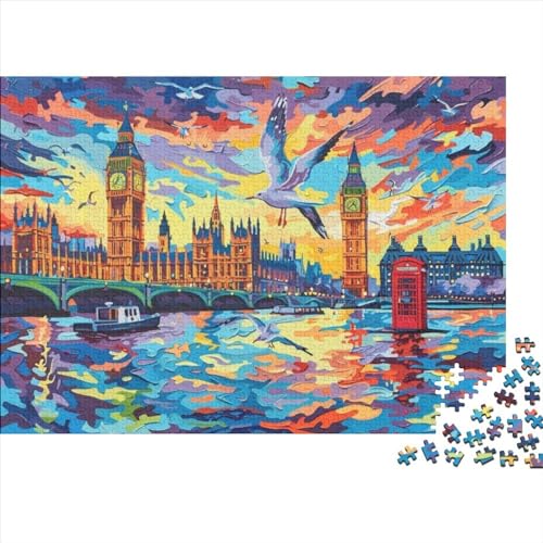 Colorful London Buildings Jigsaw Puzzle Für Sohn/Kinder Familie Zusammen 1000 Schlafzimmer Dekoration Puzzles Erwachsene 1000 Stück Holz Puzzle Spiel Kinder Geschenk 1000pcs (75x50cm) von CPXSEMAZA