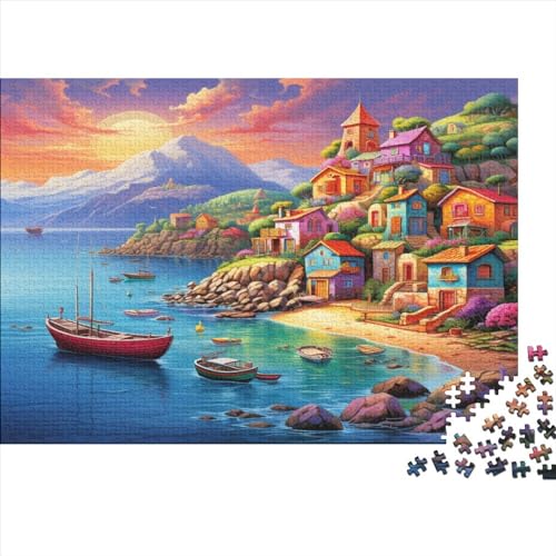 Colorful Town by The Sea Jigsaw Puzzle Für Sohn/Kinder Familie Zusammen 1000 Schlafzimmer Dekoration Puzzles Erwachsene 1000 Stück Holz Puzzle Spiel Kinder Geschenk 1000pcs (75x50cm) von CPXSEMAZA