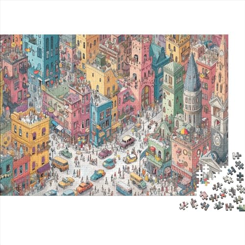 Crowded City Puzzle, 300 Teile Puzzle, Erwachsene Puzzle, Einzigartiges Puzzle, Familienpuzzle, Denkspiel 300pcs (40x28cm) von CPXSEMAZA