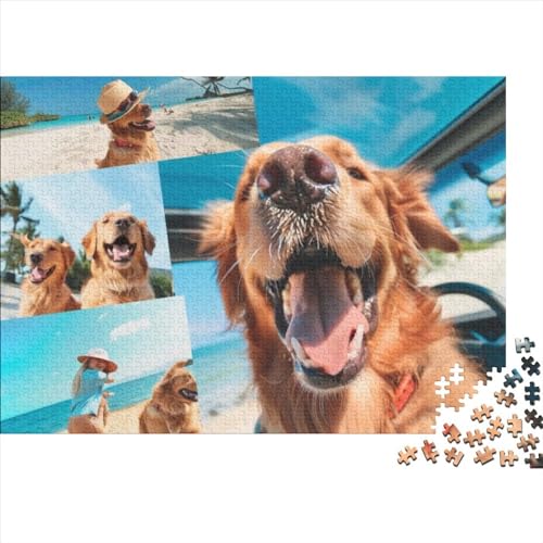 Cute Golden Retriever Dogs Jigsaw Puzzle Für Sohn/Kinder Familie Zusammen 1000 Schlafzimmer Dekoration Puzzles Erwachsene 1000 Stück Holz Puzzle Spiel Kinder Geschenk 1000pcs (75x50cm) von CPXSEMAZA