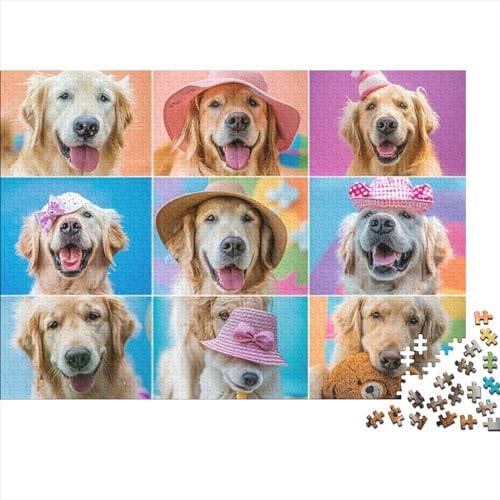 Cute Golden Retriever Dogs Jigsaw Puzzle Für Sohn/Kinder Familie Zusammen 500 Schlafzimmer Dekoration Puzzles Erwachsene 500 Stück Holz Puzzle Spiel Kinder Geschenk 500pcs (52x38cm) von CPXSEMAZA