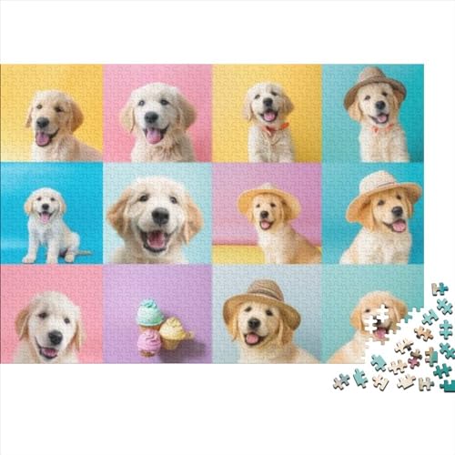 Cute Golden Retriever Dogs Puzzle 300 Hölzernes Puzzles Home Dekoration Puzzle Geschicklichkeitsspiele Erwachsenenpuzzle Ab 14 Jahren 300pcs (40x28cm) von CPXSEMAZA