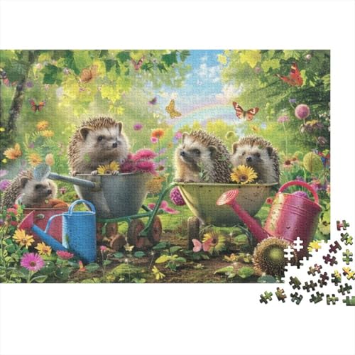 Cute Little Hedgehog Jigsaw Puzzle Für Sohn/Kinder Familie Zusammen 300 Schlafzimmer Dekoration Puzzles Erwachsene 300 Stück Holz Puzzle Spiel Kinder Geschenk 300pcs (40x28cm) von CPXSEMAZA