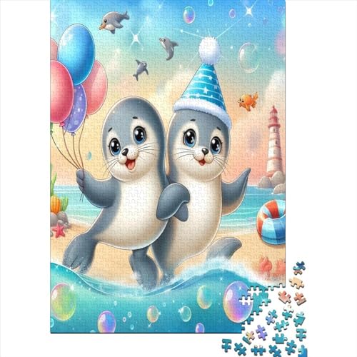 Cute Little Seal Jigsaw Puzzle Für Sohn/Kinder Familie Zusammen 300 Schlafzimmer Dekoration Puzzles Erwachsene 300 Stück Holz Puzzle Spiel Kinder Geschenk 300pcs (40x28cm) von CPXSEMAZA