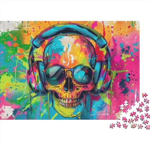 DJ Skull Jigsaw Puzzle Für Sohn/Kinder Familie Zusammen 300 Schlafzimmer Dekoration Puzzles Erwachsene 300 Stück Holz Puzzle Spiel Kinder Geschenk 300pcs (40x28cm) von CPXSEMAZA