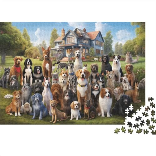 Dog Family Portrait Jigsaw Puzzle Für Sohn/Kinder Familie Zusammen 1000 Schlafzimmer Dekoration Puzzles Erwachsene 1000 Stück Holz Puzzle Spiel Kinder Geschenk 1000pcs (75x50cm) von CPXSEMAZA