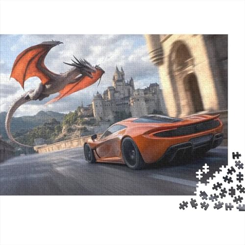 Dragon and Sports Car 300-teiliges Puzzle Für Erwachsene Und Kinder Ab 12 Jahren – Tolles Geburtstagsgeschenk Für Erwachsene 300pcs (40x28cm) von CPXSEMAZA