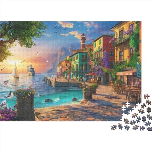 Dusk in The Port 1000-teilige Holzpuzzles Für Erwachsene. 1000-teilige Puzzles. Impossible Puzzle. 1000-teilige Puzzles Für Erwachsene Und Kinder Ab 12 Jahren 1000pcs (75x50cm) von CPXSEMAZA