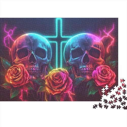 Gothic Skeleton Puzzle 1000 Teile Für Erwachsene Puzzles Für Erwachsene 1000-teiliges Puzzle Lernspiele Rose Skull Heimdekorationspuzzle 1000pcs (75x50cm) von CPXSEMAZA