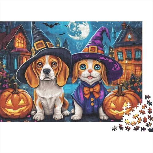 Halloween Cats and Dogs 1000-teilige Holzpuzzles Für Erwachsene. 1000-teilige Puzzles. Impossible Puzzle. 1000-teilige Puzzles Für Erwachsene Und Kinder Ab 12 Jahren 1000pcs (75x50cm) von CPXSEMAZA