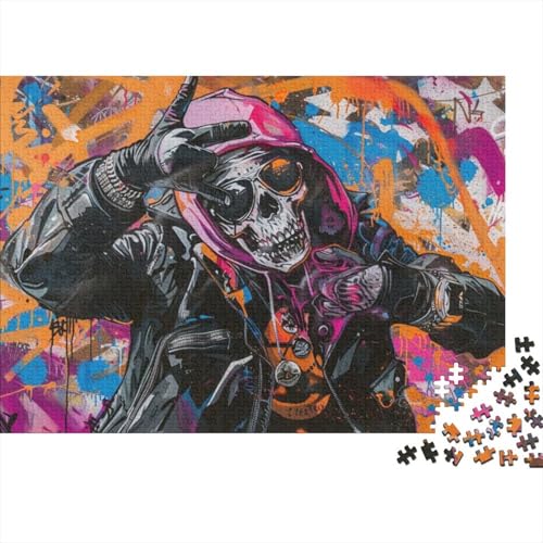 Hip Hop Skull Jigsaw Puzzle Für Sohn/Kinder Familie Zusammen 300 Schlafzimmer Dekoration Puzzles Erwachsene 300 Stück Holz Puzzle Spiel Kinder Geschenk 300pcs (40x28cm) von CPXSEMAZA