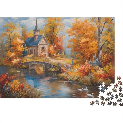 Holzpuzzle Autumn Church 1000 Stück Puzzles Für Erwachsene | Puzzle Ehefrau Geburtstagsgeschenk | Einzigartige Puzzles 1000pcs (75x50cm) von CPXSEMAZA