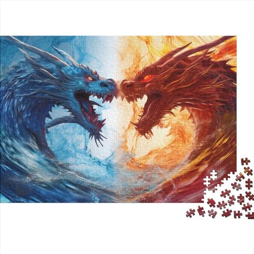 Ice Fire Dragon Jigsaw Puzzle Für Sohn/Kinder Familie Zusammen 1000 Schlafzimmer Dekoration Puzzles Erwachsene 1000 Stück Holz Puzzle Spiel Kinder Geschenk 1000pcs (75x50cm) von CPXSEMAZA