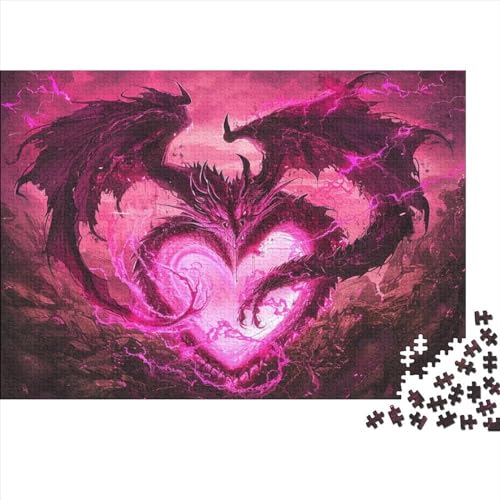 Pink Heart Dragon Puzzle, 300 Teile Puzzle, Erwachsene Puzzle, Einzigartiges Puzzle, Familienpuzzle, Denkspiel 300pcs (40x28cm) von CPXSEMAZA