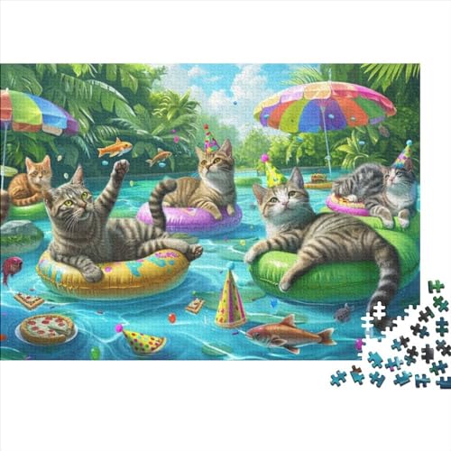 Pool Cat Jigsaw Puzzle, 500 Teile Jigsaw Puzzle Für Erwachsene 500pcs (52x38cm) von CPXSEMAZA