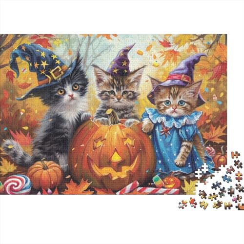 Pumpkin Cat Jigsaw Puzzle Für Sohn/Kinder Familie Zusammen 300 Schlafzimmer Dekoration Puzzles Erwachsene 300 Stück Holz Puzzle Spiel Kinder Geschenk 300pcs (40x28cm) von CPXSEMAZA