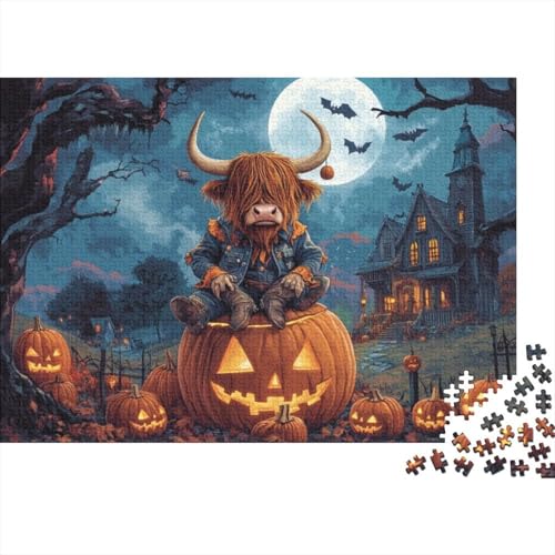 Pumpkin Highland Cattle Puzzle, 1000 Teile Puzzle, Erwachsene Puzzle, Einzigartiges Puzzle, Familienpuzzle, Denkspiel 1000pcs (75x50cm) von CPXSEMAZA