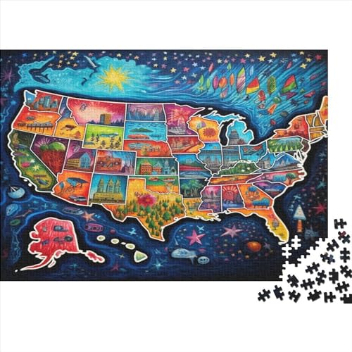 Puzzle 1000 Teile Für Erwachsene USA 50 States Puzzle-Spielzeug Als Pädagogisches Geschenk Für Jugendliche Und Kinder 1000pcs (75x50cm) von CPXSEMAZA