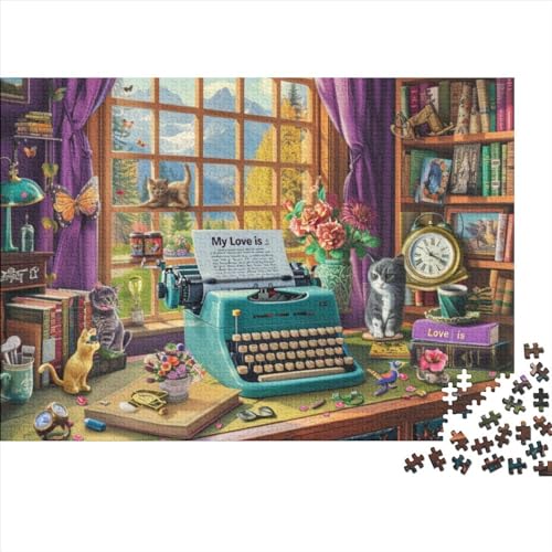 Puzzle 500 Teile,Puzzle Erwachsene,Impossible Puzzle,Geschicklichkeitsspiel Für Die Ganze Familie,Puzzle Farbenfrohes Legespiel Desk Cat Home Dekoration Puzzle 500pcs (52x38cm) von CPXSEMAZA