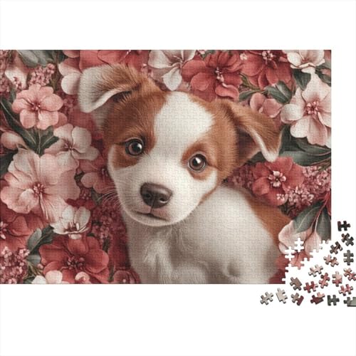 Puzzle Für Erwachsene Kunst Flowers and Puppies 1000-teiliges Puzzle, Holzpuzzle Für Erwachsene Und Kinder Ab 12 Jahren, Puzzle, Pädagogisches Puzzle, Familienspiel 1000pcs (75x50cm) von CPXSEMAZA